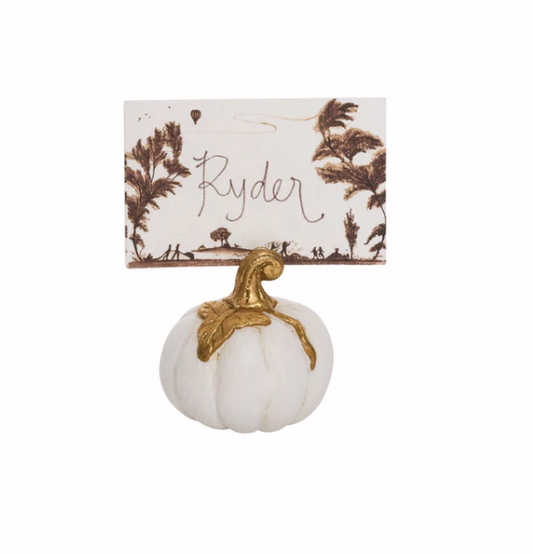 Juliska Forest Walk White & Gold Pumpkin Place Card Holders, Set of 4