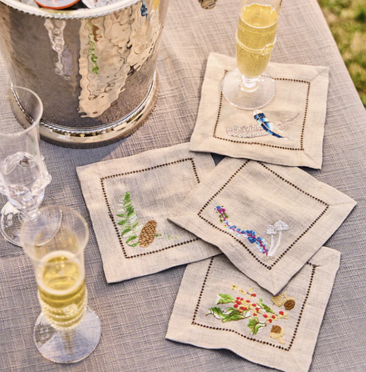 Juliska Forest Walk Embroidered Cocktail Napkins (Assort. Set of 4 )