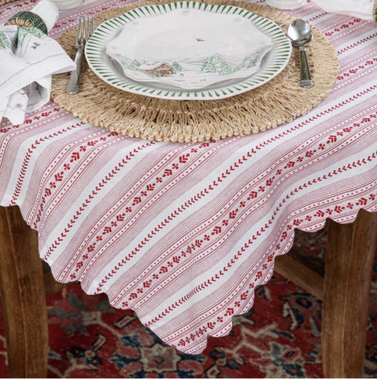 Juliska Villa Stripe Red & White 52" Square Tablecloth