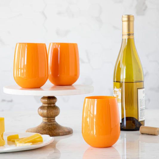 Orange Acrylic Stemless Wine Glass