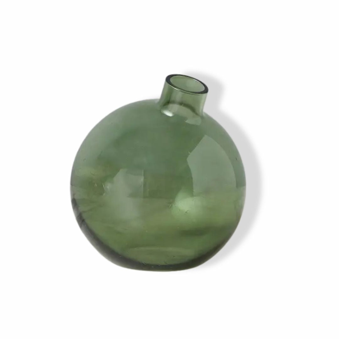 Glass Spruce Green Sphere Bud Vase
