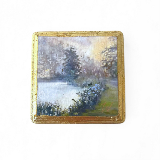 "Tennessee Fog" 4 x 4 Woodblock Oil Painting