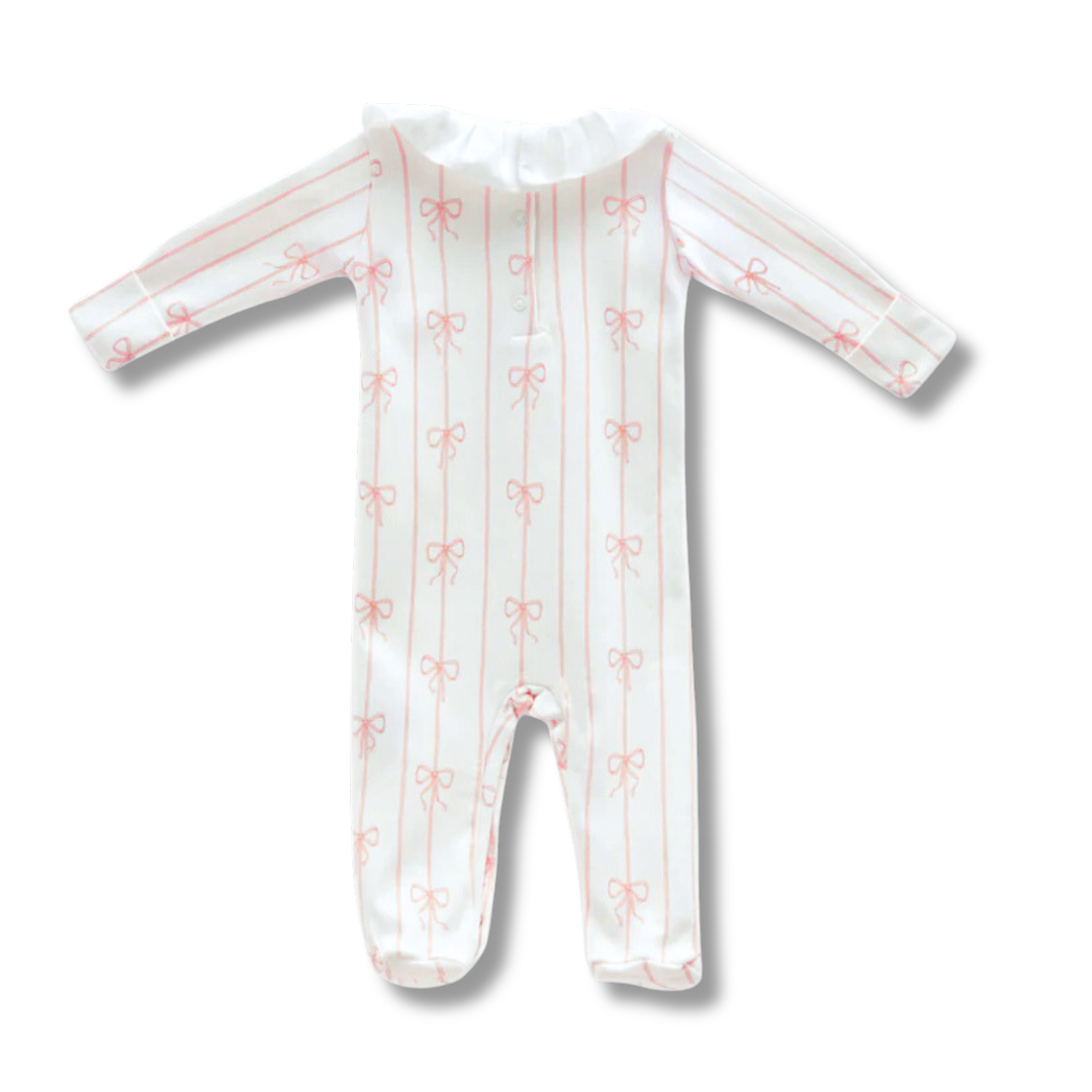 Baby Footed Onesie, Pink Ribbon | Atelier Babbi