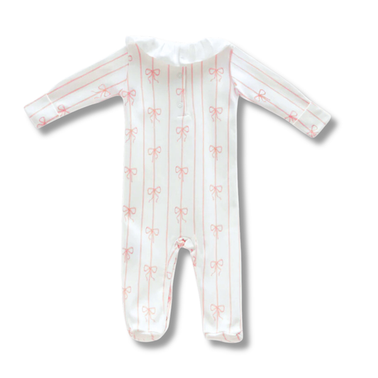 Baby Footed Onesie, Pink Ribbon | Atelier Babbi