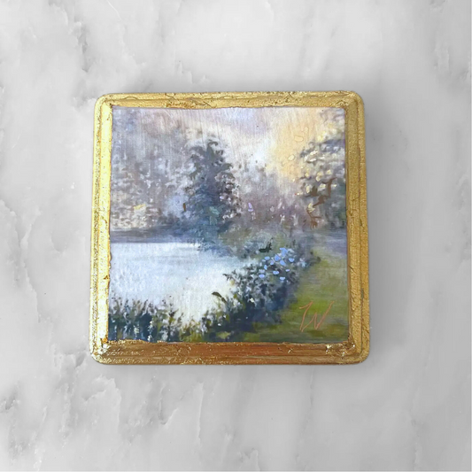 "Tennessee Fog" 4 x 4 Woodblock Oil Painting