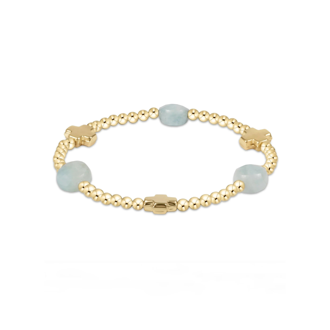 enewton Signature Cross Admire Gold Pattern 3mm Bead Bracelet, Aquamarine