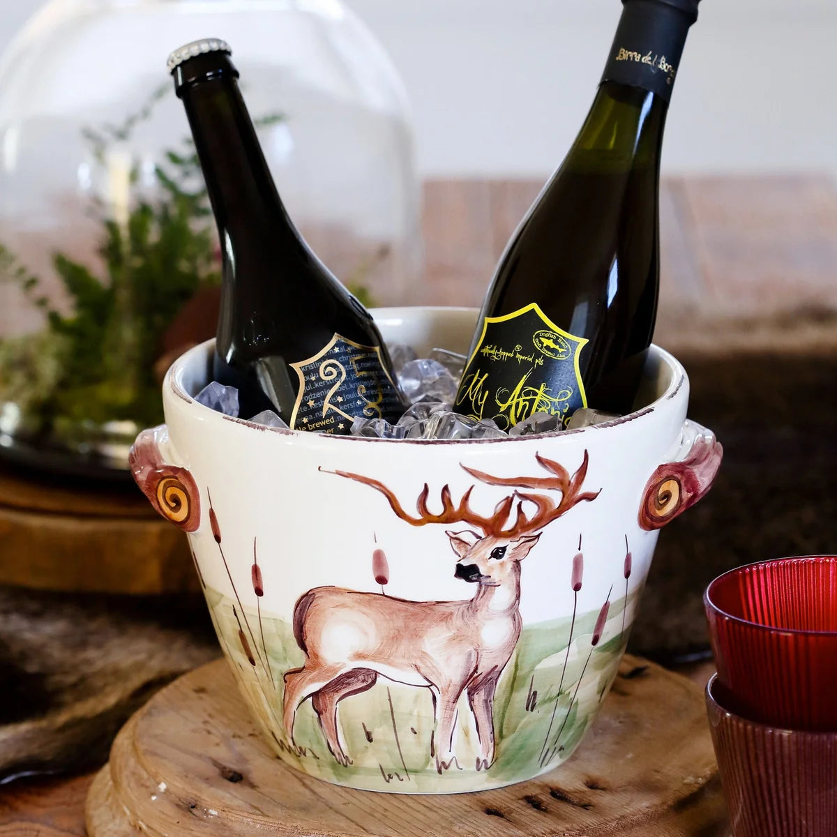 Vietri Wildlife Deer Handled Deep Serving Bowl