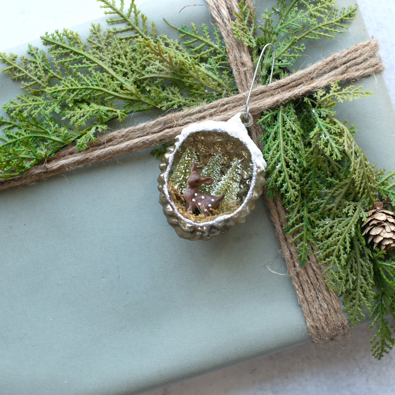 Pine Cone with Deer Scene Ornament