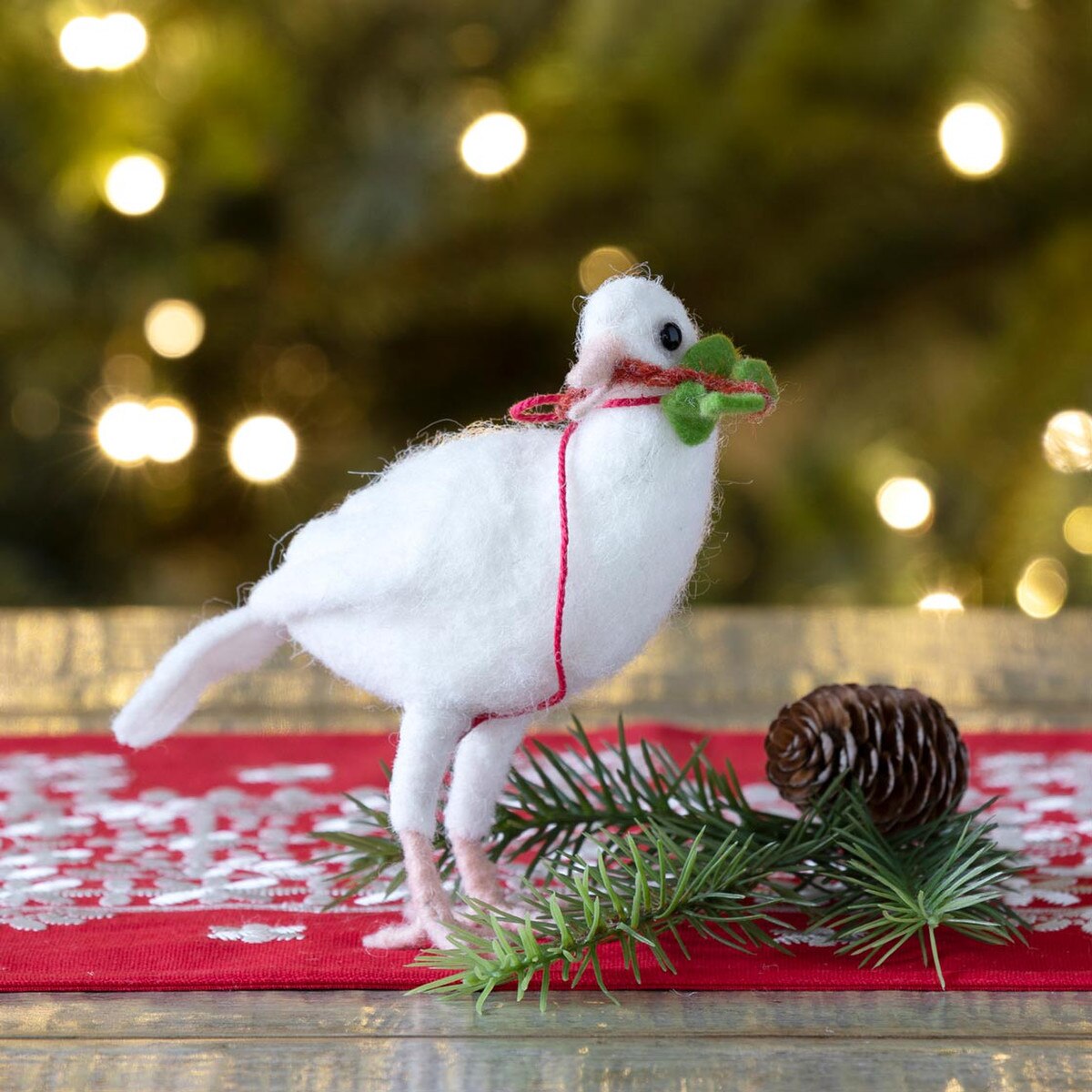 Wool Dove with Holly