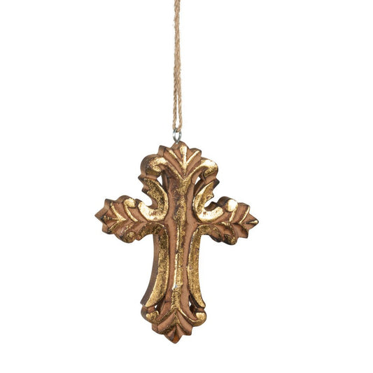 Gilded Wood Carved Cross Ornament