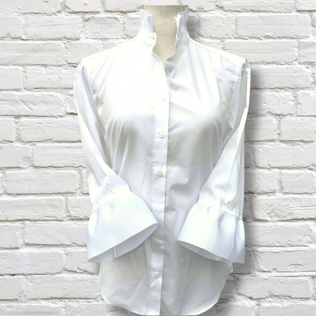 Barbara Ann Poplin Trim Button Up, White