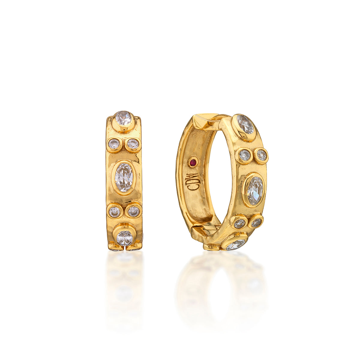Maharani Huggie Hoop Earrings in Gold with Clear Cubic Zirconia, Capucine de Wulf