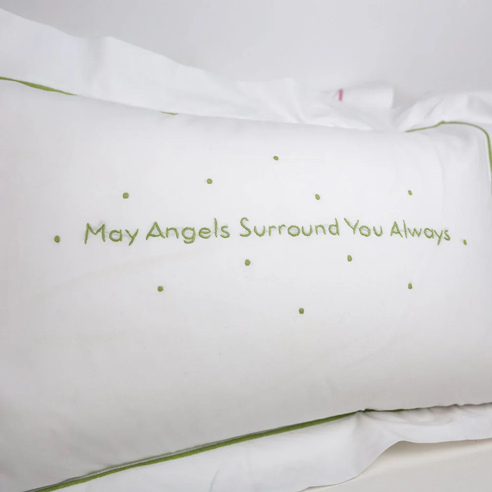 "May Angels Surround You Always" Green Pillow, Anne Neilson
