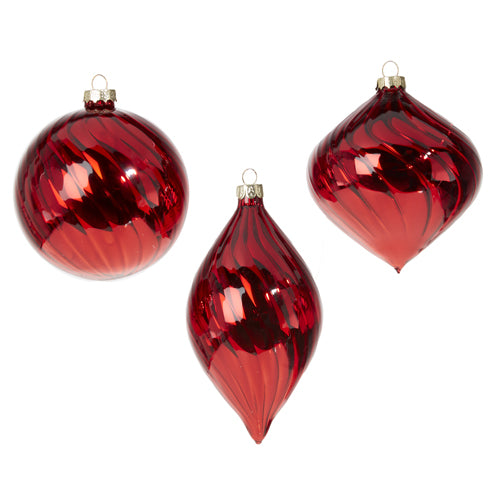 1 of 3 4" RED BLOWN GLASS ORNAMENT