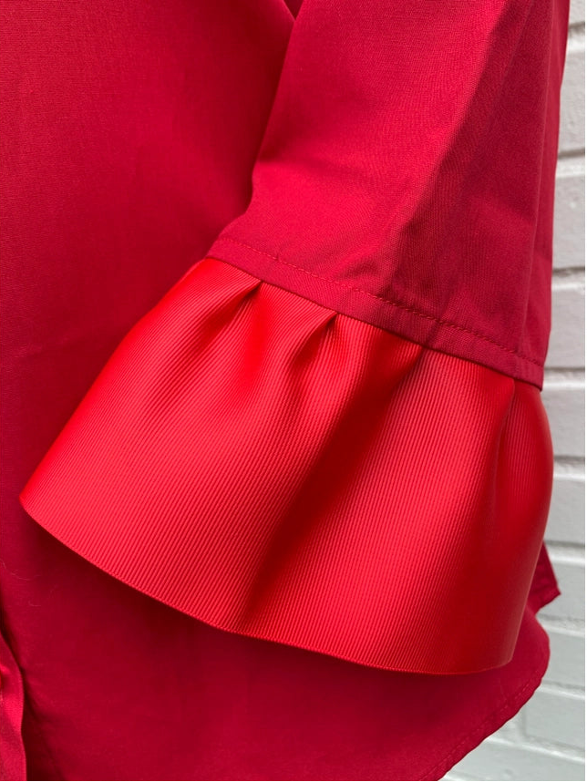 Barbara Ann Poplin Trim Button Up, Red