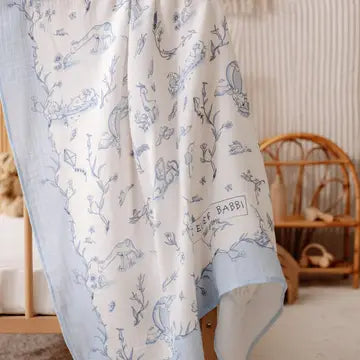 Double Layer Muslin Blanket, Toile de Jouy | Atelier Babbi