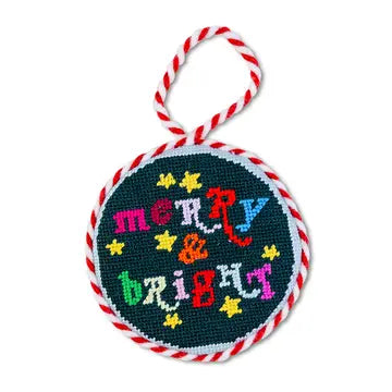 Needlepoint Ornament, "Merry and Bright"