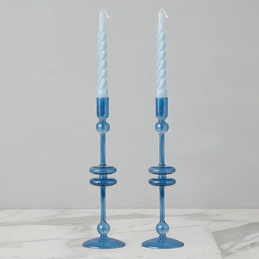 Glass Pair of Sapphire Blue Candlesticks