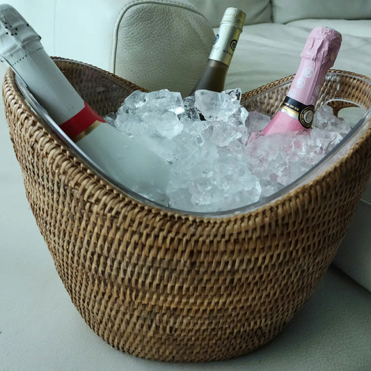 Rattan Champagne Ice Bucket with Acrylic Insert