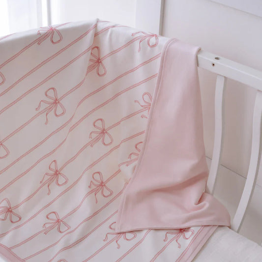 Double-Layer Muslin Blanket, Pink Ribbon | Atelier Babbi