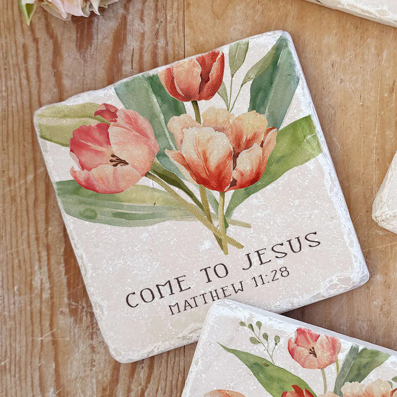 Matthew 11:29 (Tulips) Scripture Stone, Twelve Stone Art