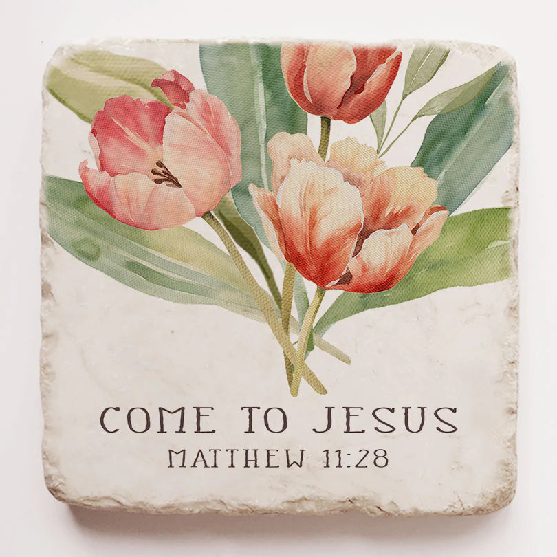 Matthew 11:29 (Tulips) Scripture Stone, Twelve Stone Art