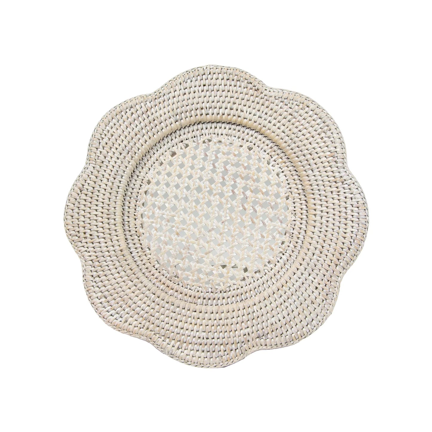 Rattan Round Scalloped Charger in Cream