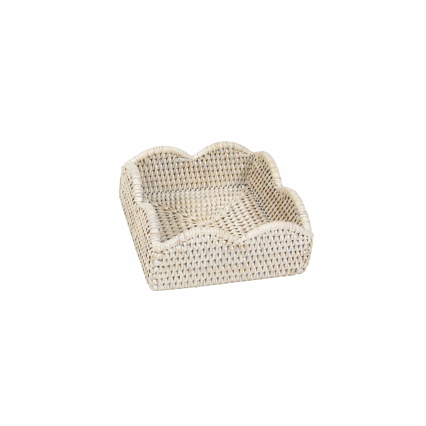Rattan Scalloped Luncheon Napkin Holder in Whitewash