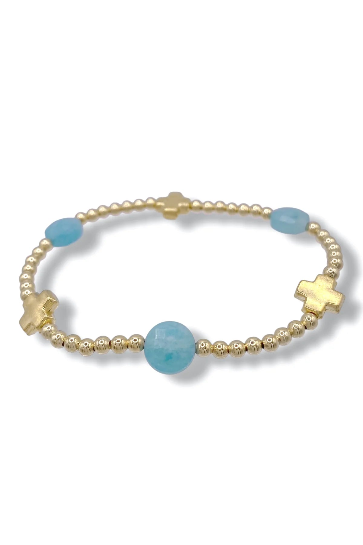 enewton Signature Cross Admire Gold Pattern 3mm Bead Bracelet, Amazonite