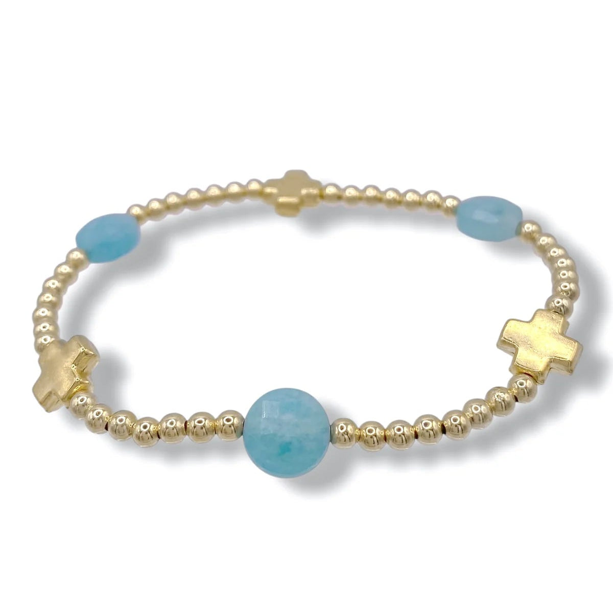 enewton Signature Cross Admire Gold Pattern 3mm Bead Bracelet, Amazonite