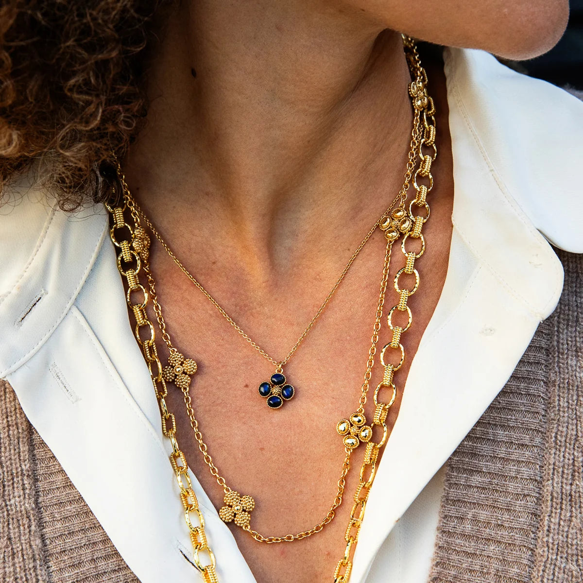 Berry Clover Double Sided Charm Necklace in Blue Labradorite, Capucine de Wulf