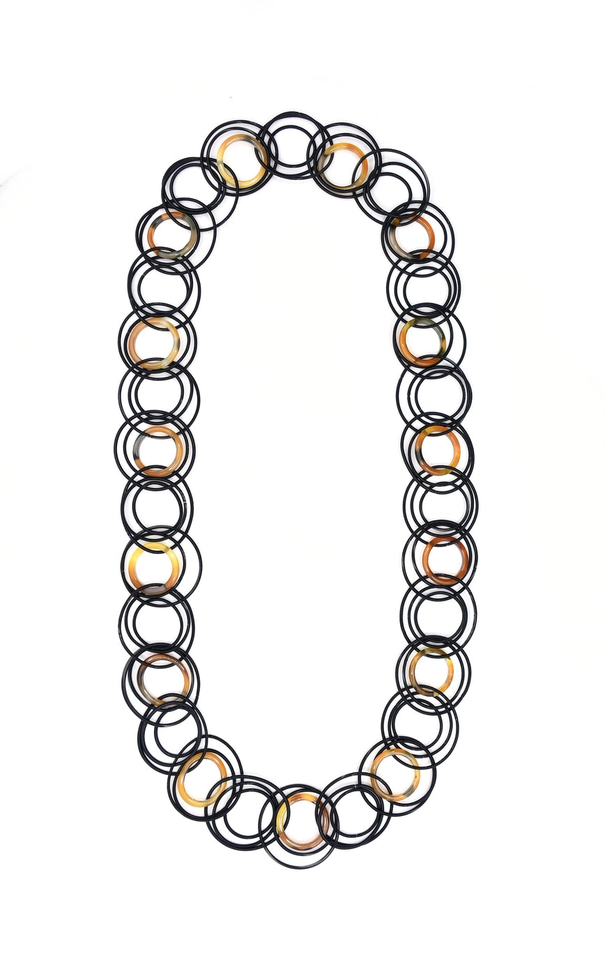 Black Long Rings with Tortoise Rings Necklace