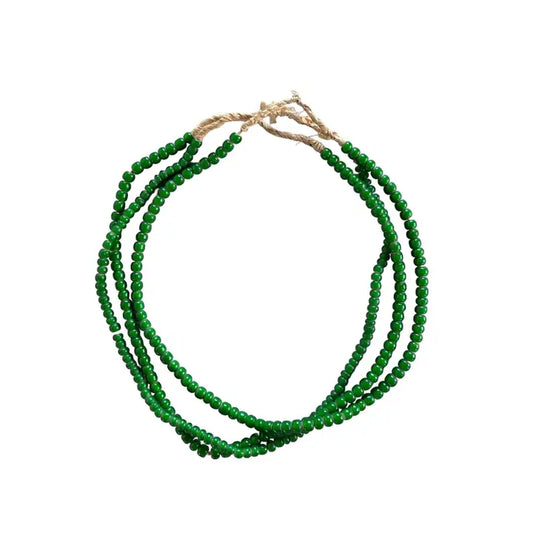 Green White Heart Glass Beads