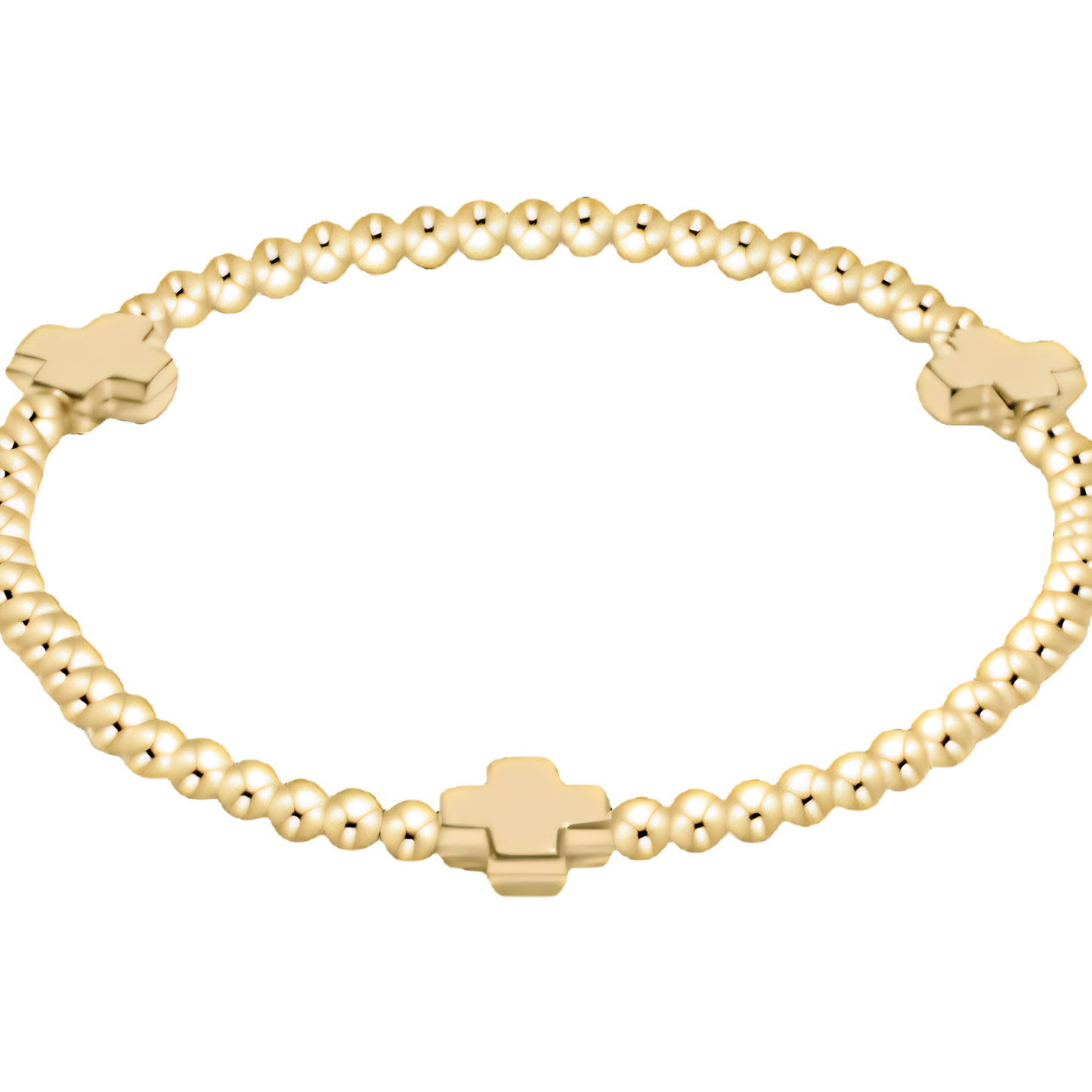Gold bracelet with beaded crosses and on a white background