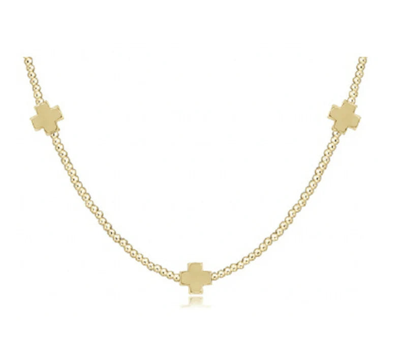 enewton 15" Choker Signature Cross Gold Pattern 2mm Bead Signature Cross Gold