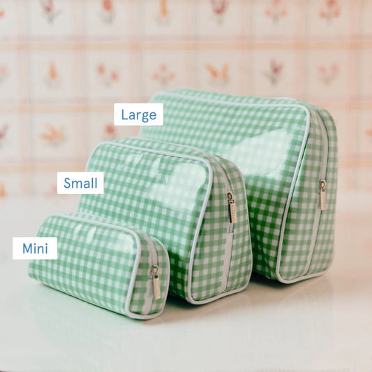 Patterned Toiletry Bag in Green Gingham