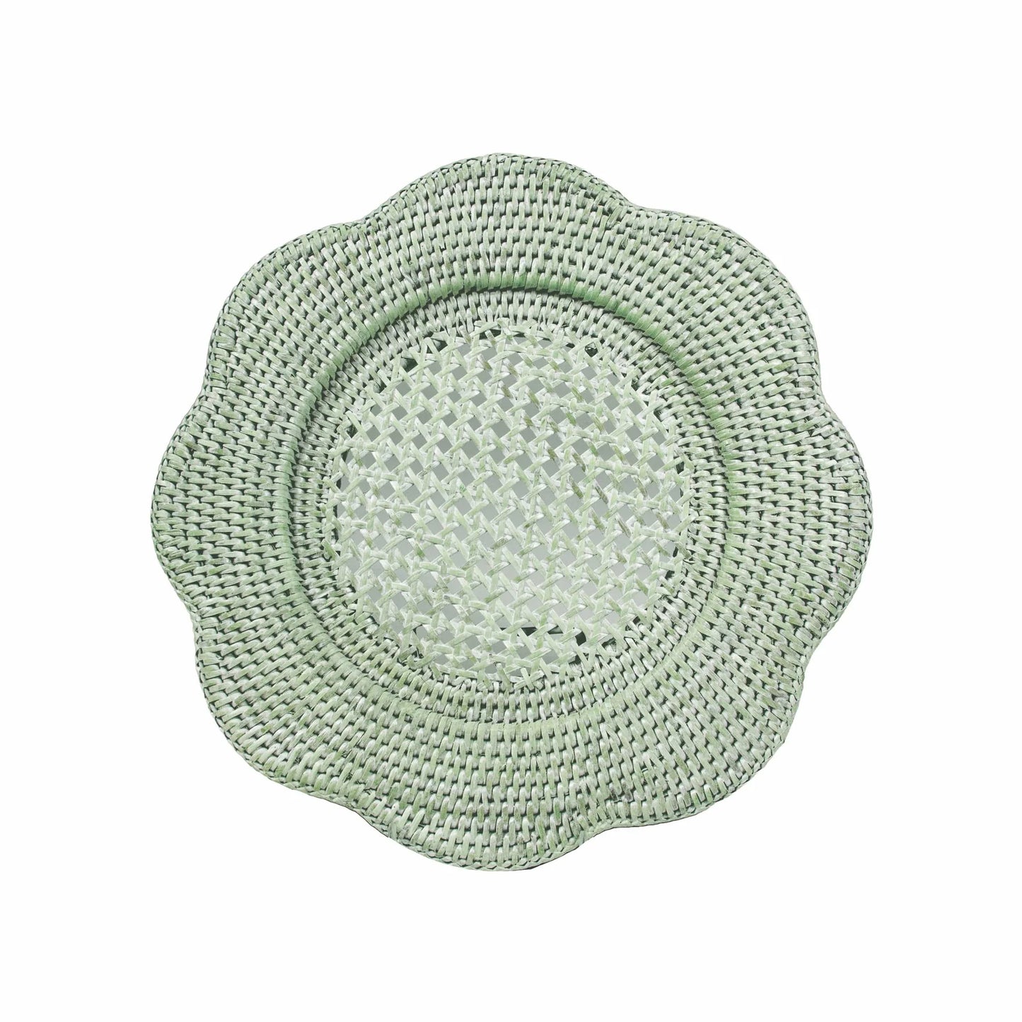 Rattan Round Scalloped Charger in Green