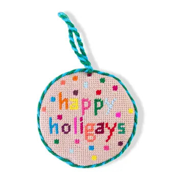 Needlepoint Ornament, "Happy Holigays"