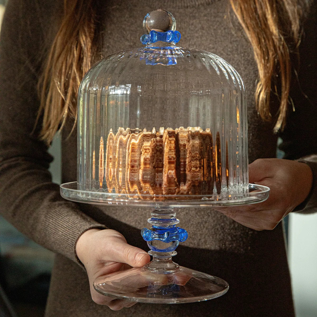 Juliska Nell Chambray Petite Ruffle Cake Dome & Stand Set