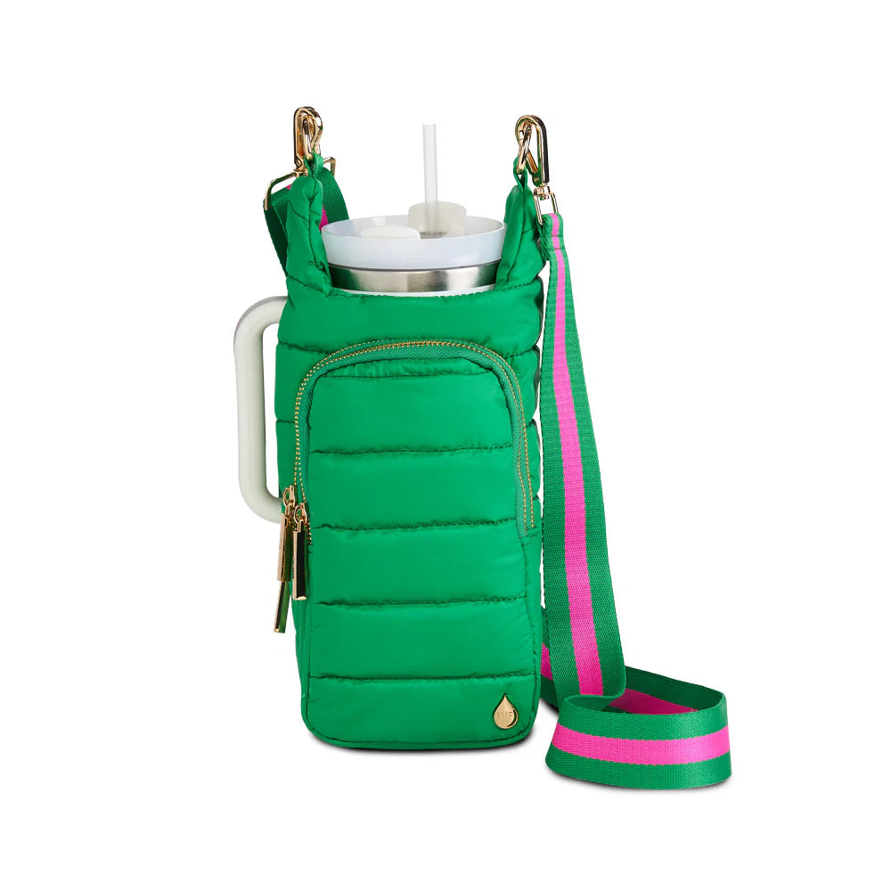 HydroBag in Kelly Green with Handle Zipper and Pink + White Stripe Strap