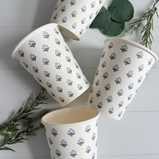 Blue & Sage Block Print Paper Cups