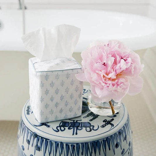 Light Blue Leaf Cotton Tissue Box Cover