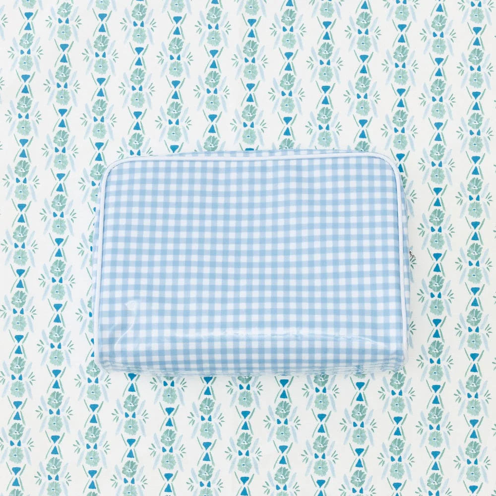 Patterned Toiletry Bag in Light Blue Gingham