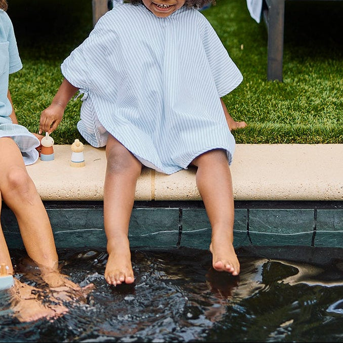 Percale Kids' Poncho in Light Blue Stripe