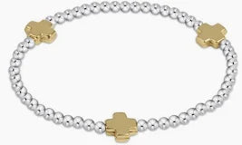 enewton Signature Cross Sterling Mixed Metal Pattern 3mm Bead Bracelet - Gold