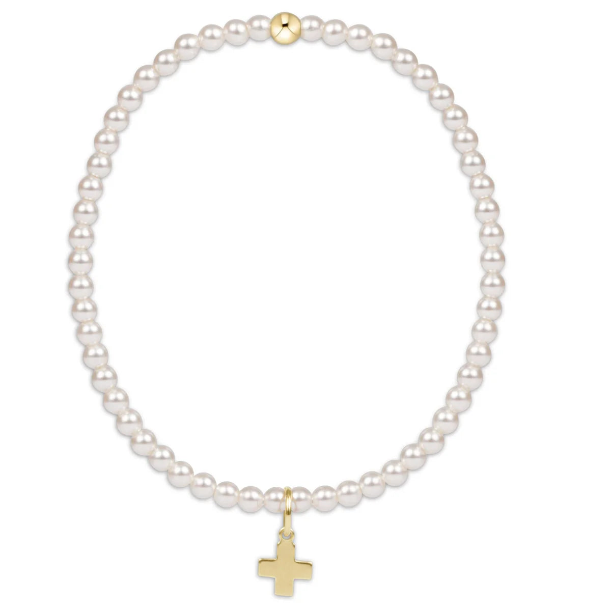 enewton EXTENDS Classic Pearl 3mm Bead Bracelet Signature Cross Gold Charm