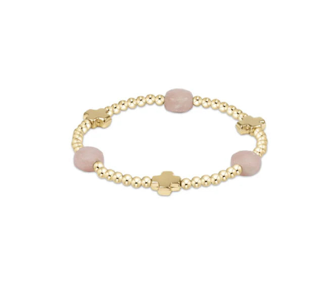 enewton Signature Cross Admire Gold Pattern 3mm Bead Bracelet, Pink Opal