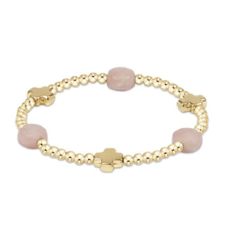 enewton Signature Cross Admire Gold Pattern 3mm Bead Bracelet, Pink Opal