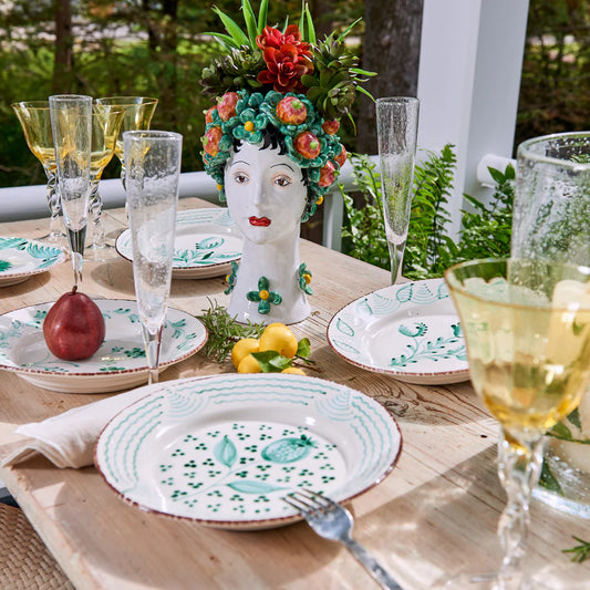 Casa Nuno Green and White Dinner Plate, 3 Flowers and Shells
