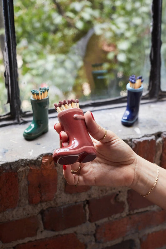 Wellington Boot Match Holder in Dark Red